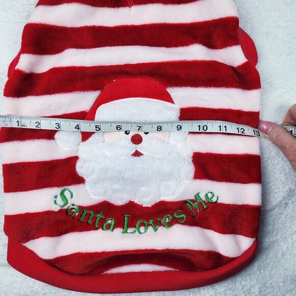 Santa Loves Me Fleece Dog Sweater Striped Size Large - Picture 7 of 8